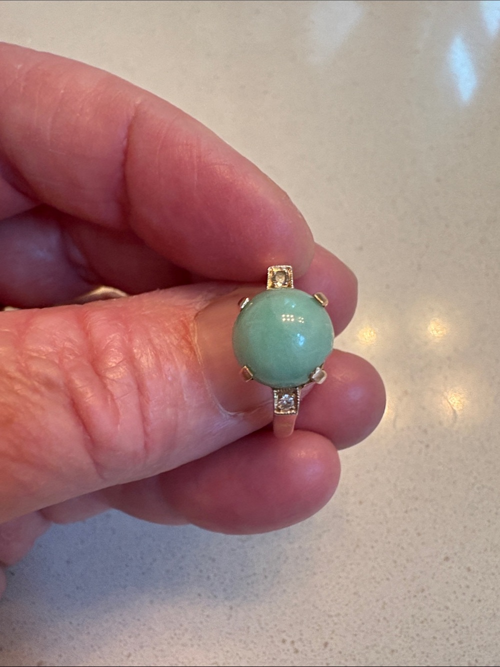 14k Jade & Diamond Ring
